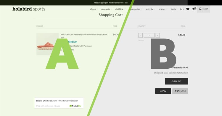 A/B Test on Holabird Sports' site via TrustedSite and Blue Green